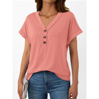 AUTOMET Short Sleeve V Neck T Shirts Womens Summer Business Casual Dressy Tops 2026 Henley Loose Fit Basic Spring Outfit
