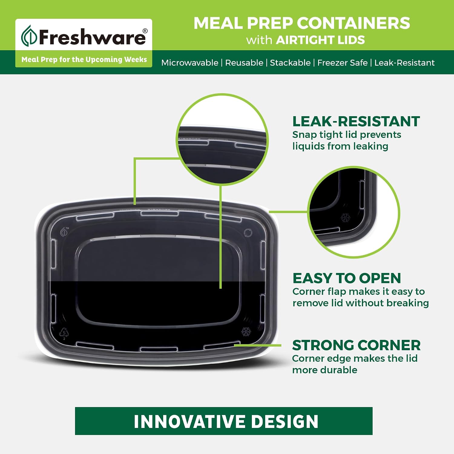 Freshware Meal Prep Containers [50 Pack] 1 Compartment With Lids, Food Storage Containers, Bento Box, Bpa Free, Stackable, Microwave/Dishwasher/Freezer Safe (24 Oz)