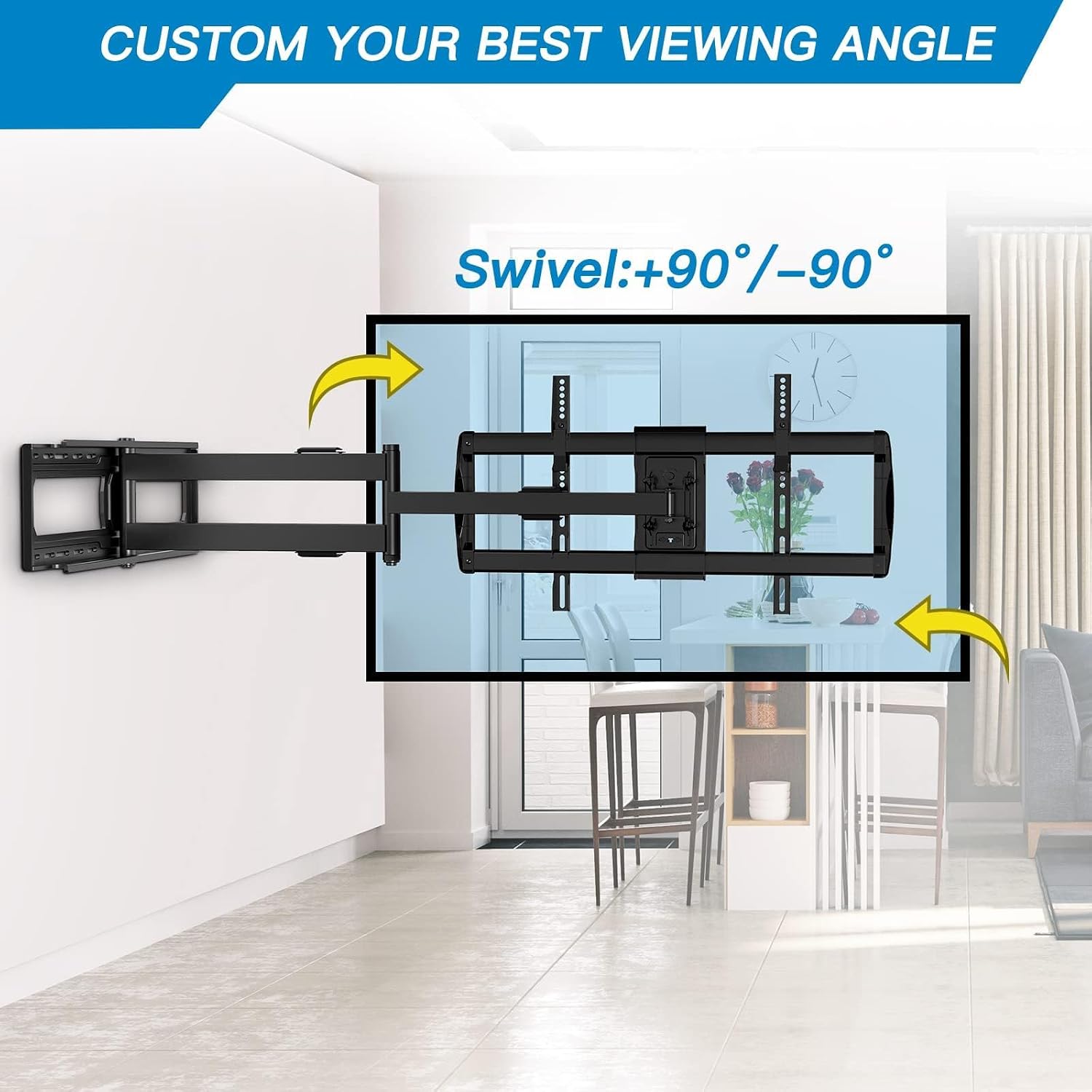 Perlesmith Long Arm Tv Wall Mount For 42-90 Inch Tvs, Full Motion Tv Mount With 42.72 Inch Extension Articulating Arm Swivel And Tilt, Max Vesa 800X400Mm, Holds Up To 150 Lbs, 16”,18”, 24” Studs