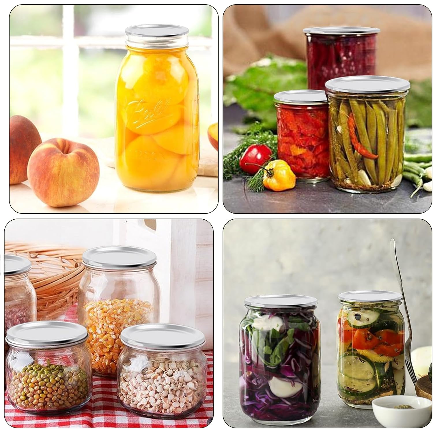 48PCS Mason Jar Lids for Wide and Regular Mouth Jars, No Date Reminder, Compatible with Electric Vacuum Sealers, Vacuum Seal Mason Jar Lids Only