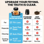 Granitestone 16 Qt Large Glass Air Fryer Non Toxic, Black | Pfoa/Ptfe/Bpa Free, Large Family Sized Airfryer Cooker With 3 Cooking Sections, No Preheat, Self Cleaning, Dishwasher Safe