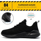 Tinefiy Steel Toe Shoes For Women Lightweight Comfortable Slip Resistant Safety Work Sneakers Cushion Puncture Proof Shoes Indestructible Shoe