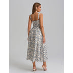 Kutumai Floral Corset Midi Dress Flowy Slit Summer Spring Wedding Guest Dresses For Women Sundress With Pockets