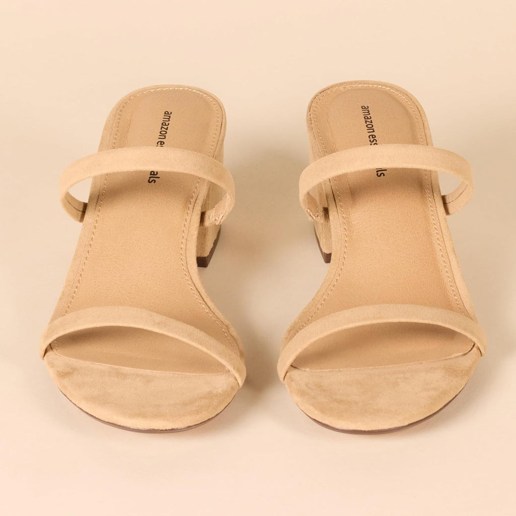 Amazon Essentials Women's Thin Two Strap Chunky Heeled Slide