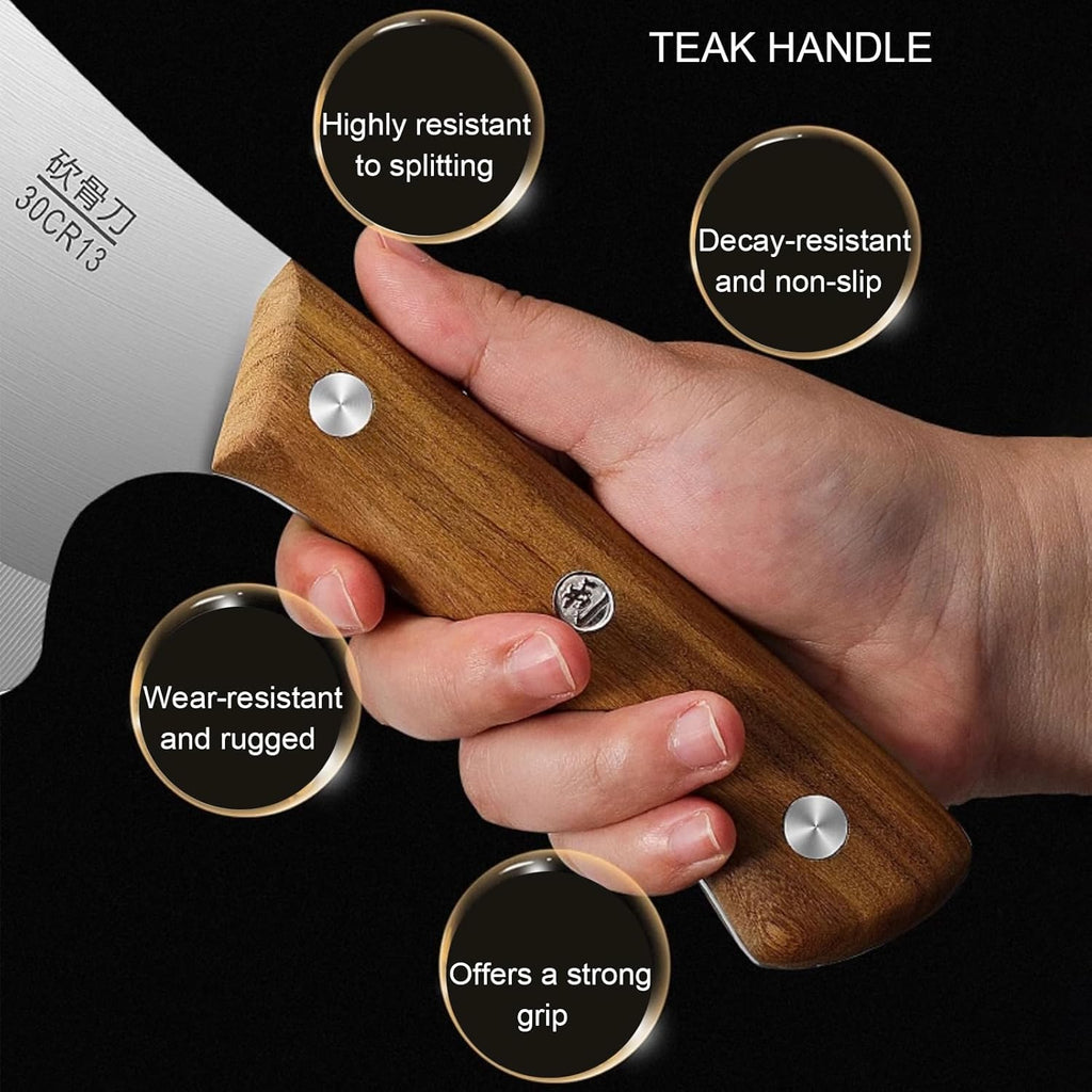 Meat Bone Cleaver Knife for Meat Cutting Handmade, Heavy Duty Butcher Axes, Hand Forged Bone Chopper, Full Tang Chopping Knife for Kitchen Outdoor BBQ Chirstmas Mother Father Gifts Idea Men
