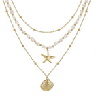 Seashell Starfish Necklace for Women Conch Shell Summer Pearl Beach 14k Gold Layered Dainty Choker