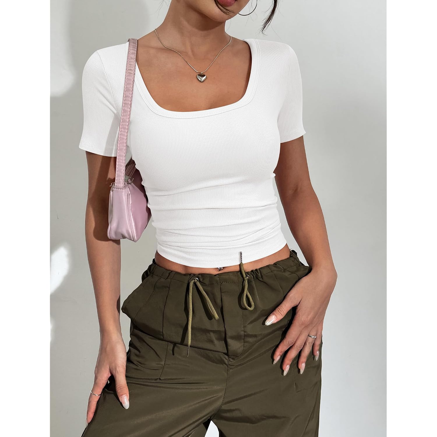 Zeagoo Womens Tops Short Sleeve Scoop Neck Shirts Ribbed Knit Fitted Basic Tees Casual Summer Work Clothes