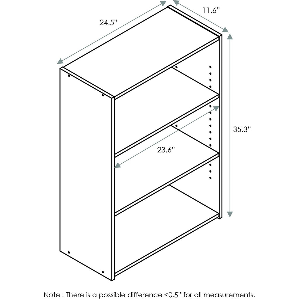 Furinno Wright Book Shelf, 3-Tier Modern Bookshelf, Bookcase With Closed Back, 11.6" X 24.5" X 35.3", For Living Room, Bedroom, Home Office, Soft White