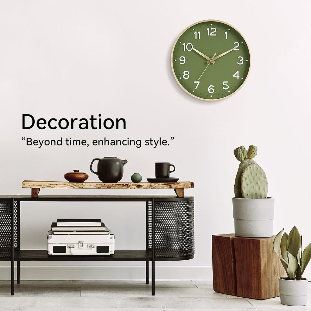 Roymnie Wall Clock 14 Inch Silent Green Wall Clocks Battery Operated- Modern Non Ticking Analog Clock Decorative For Living Room Bedroom Office Kitchen(Gold)