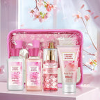 Bath And Body Gift Set For Women And Girls, 4Pc Travel Size Self Care Spa Kit With Body Scrub, Shower Gel, Body Lotion & Mist, Japanese Cherry Blossom Floral Scent, Gift For Teens Mom Bride
