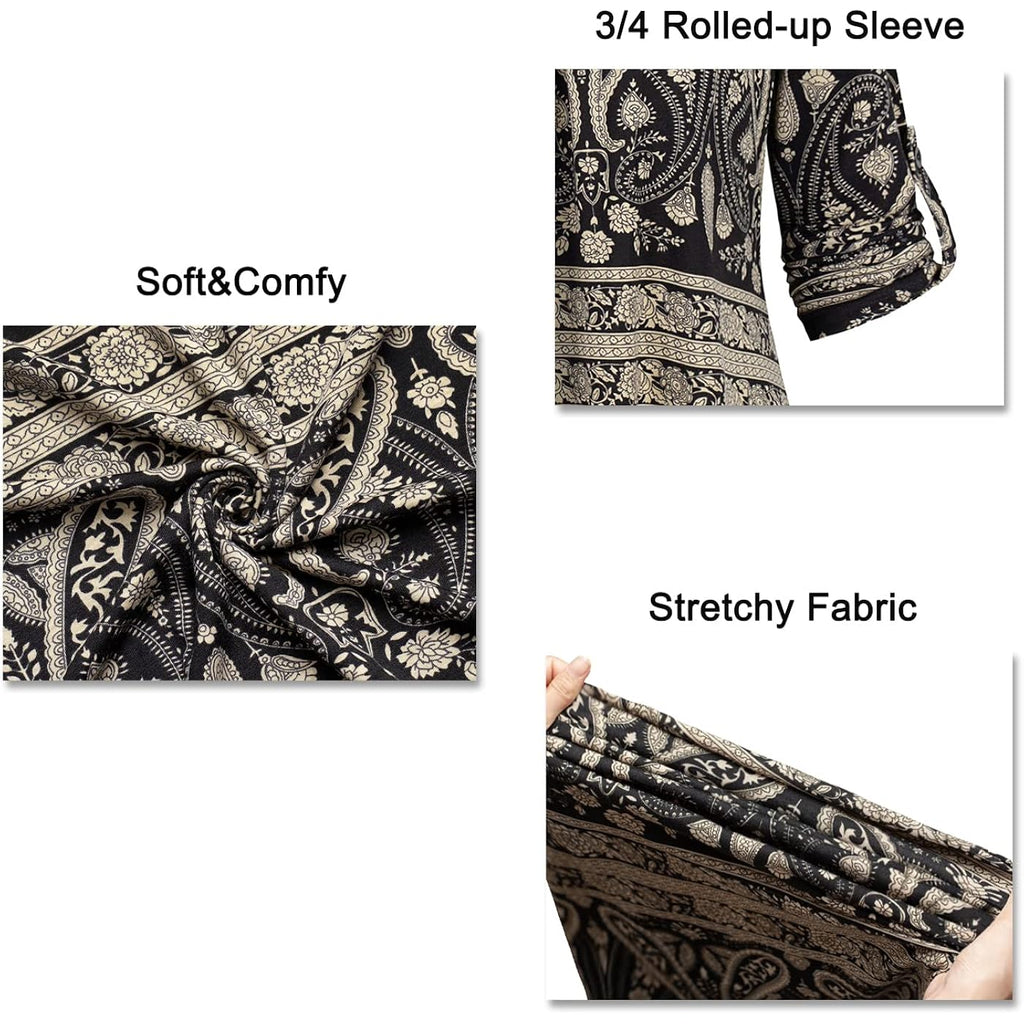 Bepei Womens Tops Dressy Casual 3/4 Sleeve Blouses V Neck Business Work Shirts
