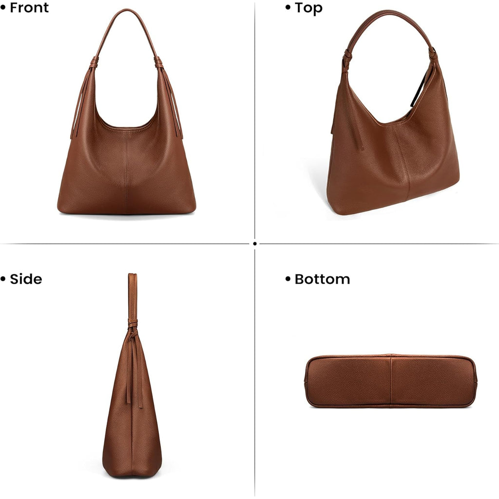befen Genuine Leather Slouchy Hobo Purses for Women, Top Grain Real Leather Tote Handbags Shoulder Satchel with Tassel Ribbon