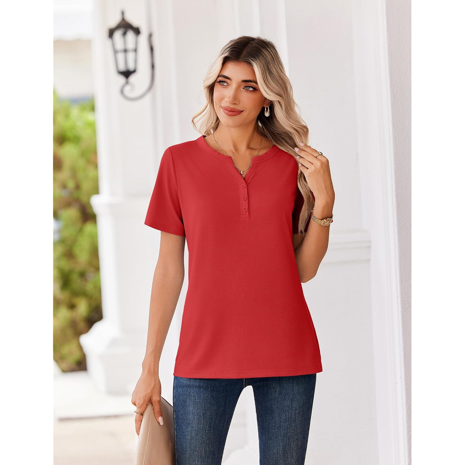 Womens Summer Tops V Neck Short Sleeve Shirts Dressy Casual Blouse Spring Vacation Tshirts Clothes