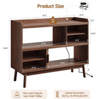 44" Sideboard Buffet Cabinet With Outlet & 2 Open Storage Spaces, Fluted Sideboard Cabinet With Sliding Door & Adjustable Shelves, Mid-Century Accent Coffee Bar Console Table With Wooden Feet