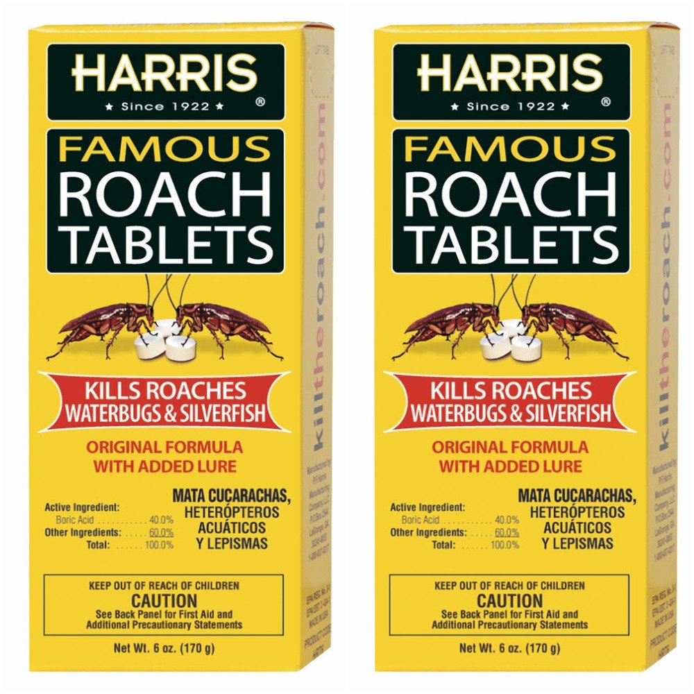 Harris Roach Tablets, Boric Acid Roach Killer With Lure, Alternative To Bait Traps (6Oz, 2-Pack)