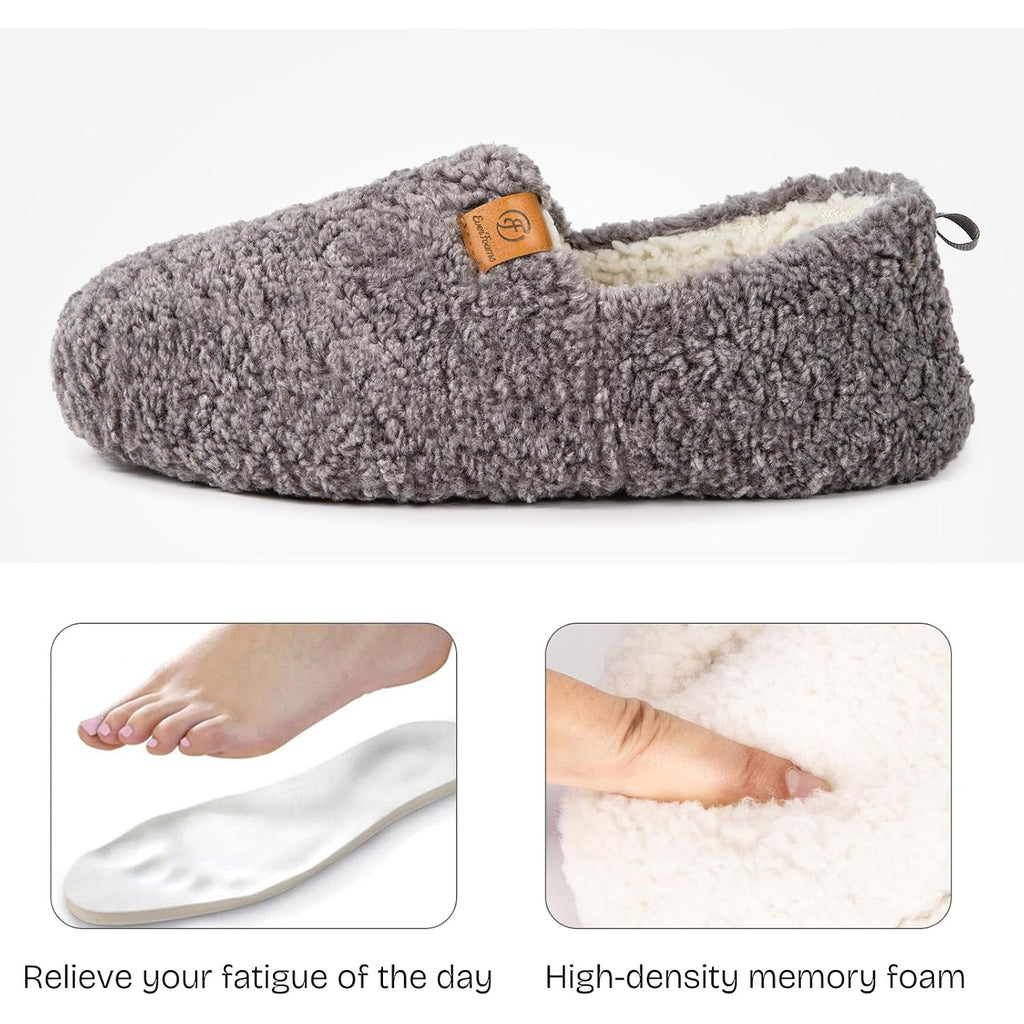 Everfoams Women’S Soft Curly Full Slippers Memory Foam Lightweight House Shoes Cozy Loafer With Polar Fleece Lining