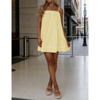 Womens Contrast Stitch Mini Dresses Adjustable Spaghetti Strap Cami Dress Casual Vacation Sundress With Pockets