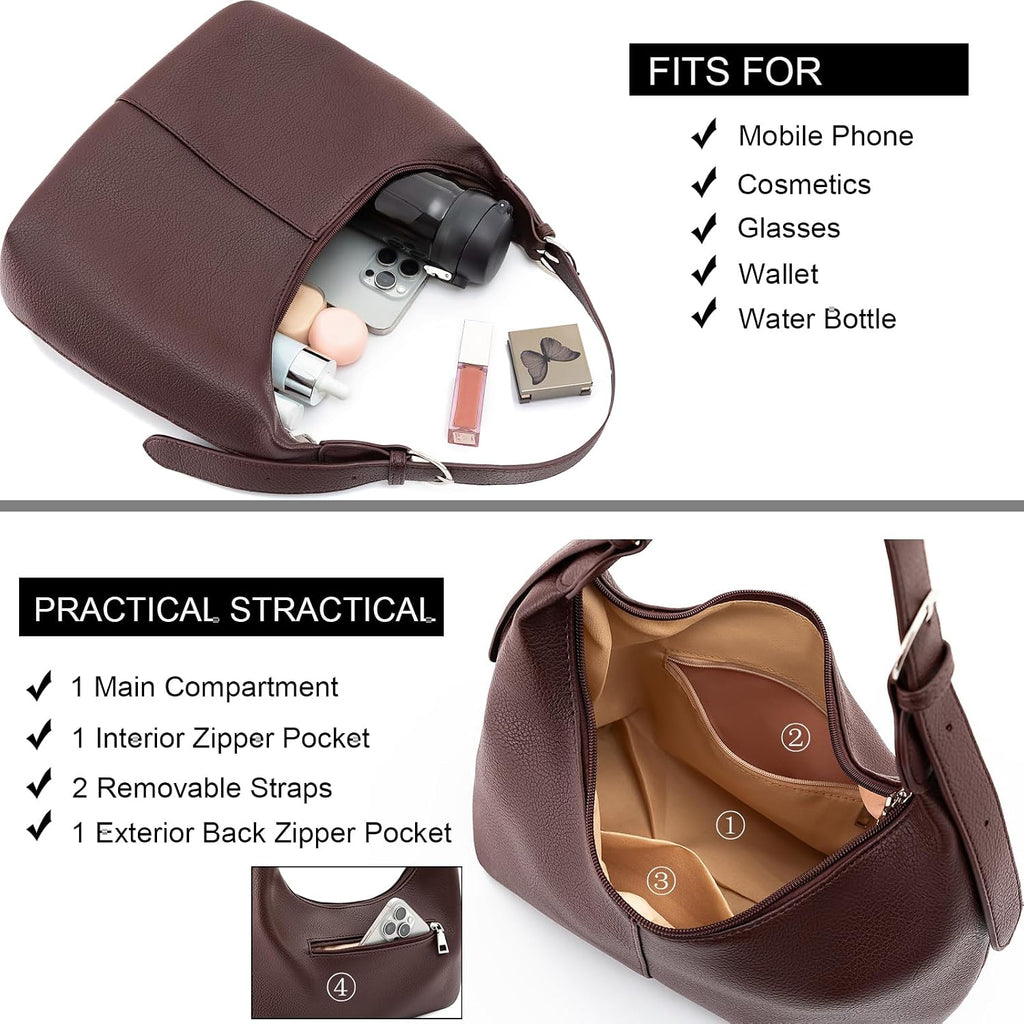Hobo Bags For Women Soft Vegan Leather Crescent Shoulder Handbag Slouchy Tote Crossbody Purses