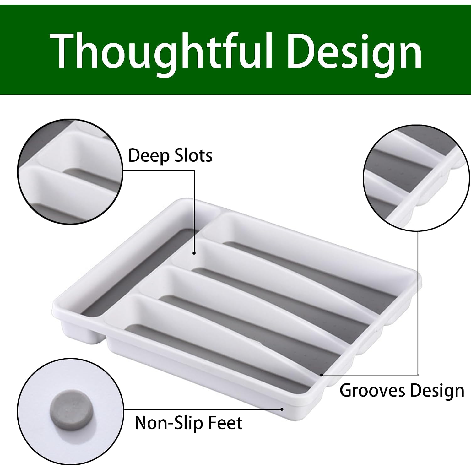 Loyareal Silverware Organizer Utenisl Organizer Holder Kitchen Drawer Organizer Plastic Silverware Tray For Drawer Flatware Organizer 5 Compartment White