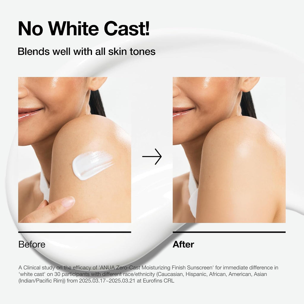Anua, Zero-Cast Moisturizing Sunscreen Spf 50, Glow Natural Sunscreen For Face, No White Cast, Hyaluronic Acid, Niacinamide, Oil-Free, Korean Skincare, 1.69 Fl Oz