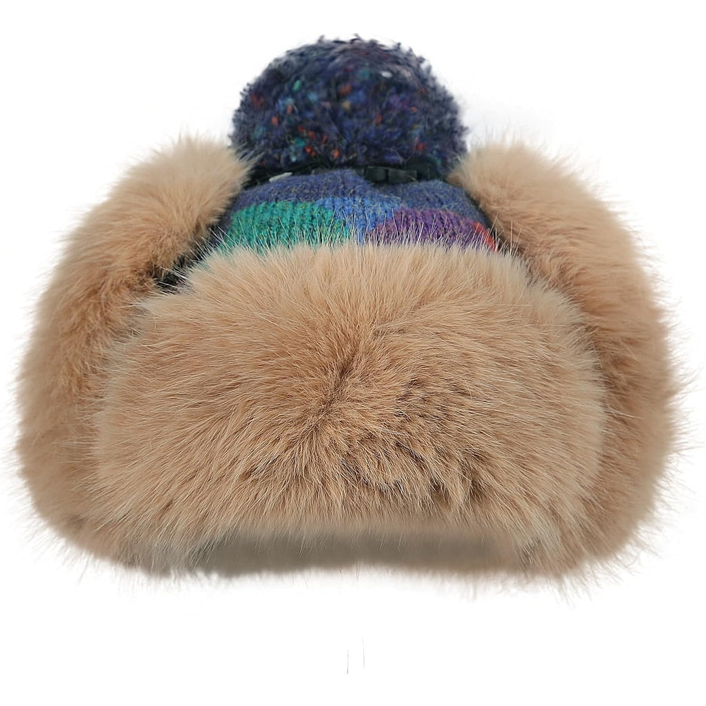 Women's Winter Trapper Hat, Knit Ear Flap Beanie with Faux Fur Lining & Pom, Windproof Ski Snow Cap