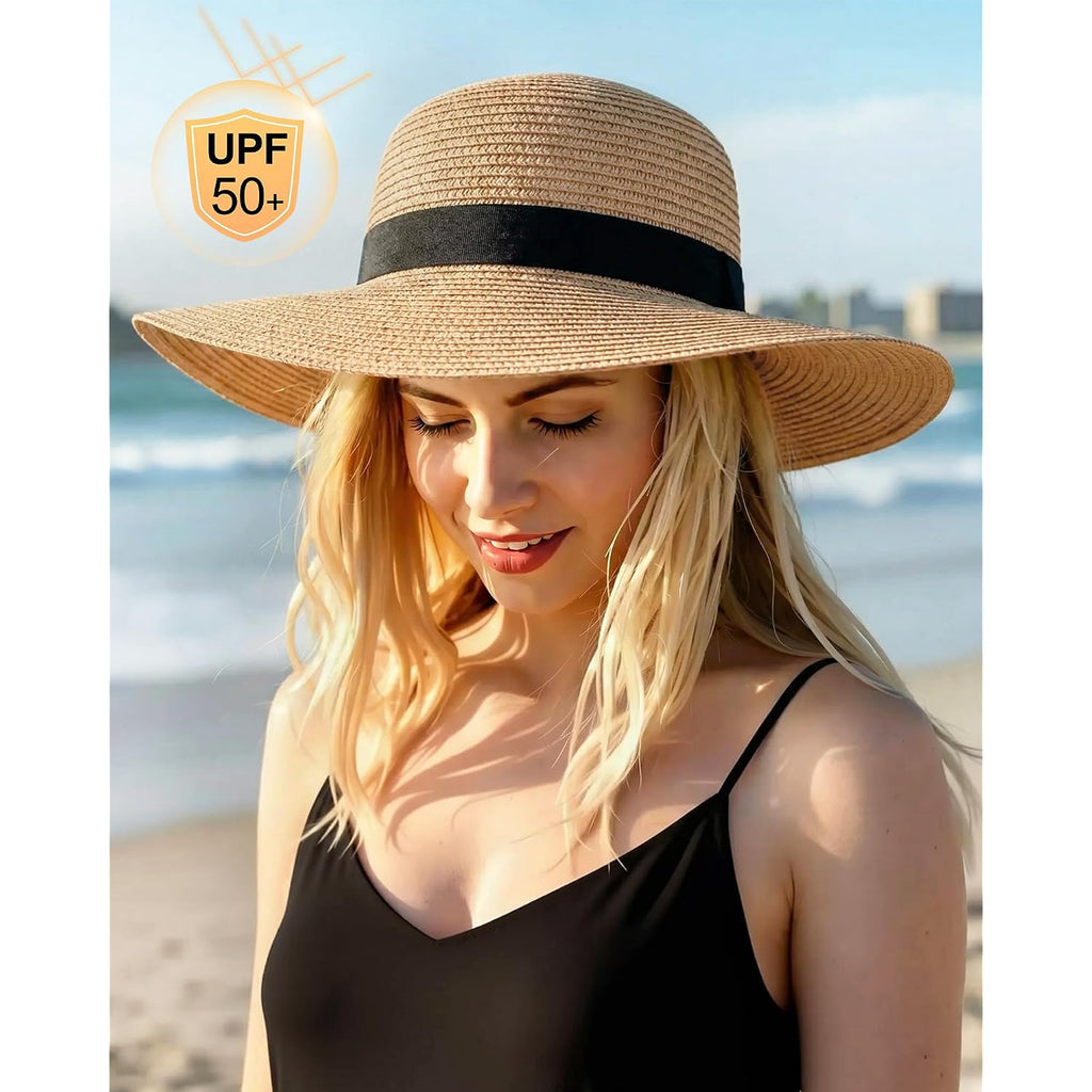Sun Hats For Women Uv Protection, Packable Wide Brim Straw Hat For Men Beach Summer Vacation Travel