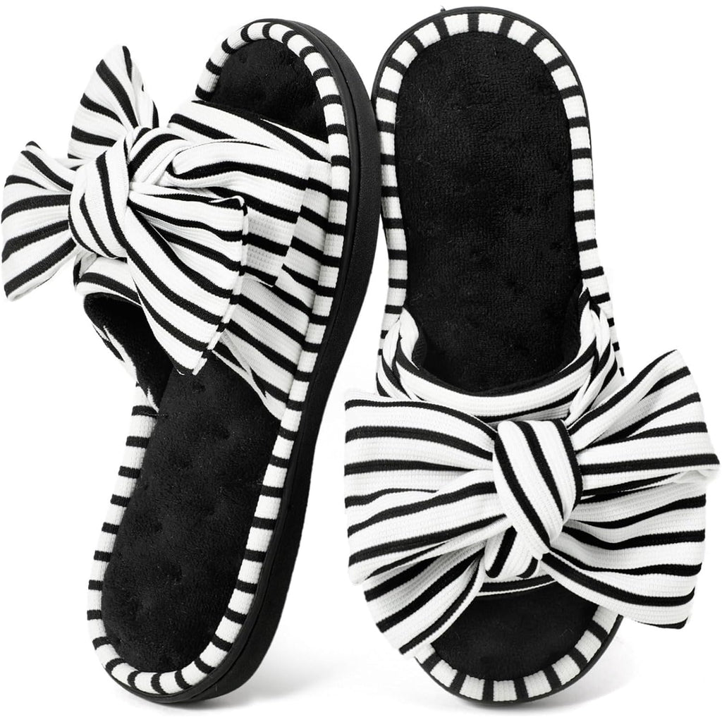 Ultraideas Womens Indoor Outdoor Slippers, Memory Foam Open Toe Cute House Shoes For Bedroom With Bow Design, Gift For Women