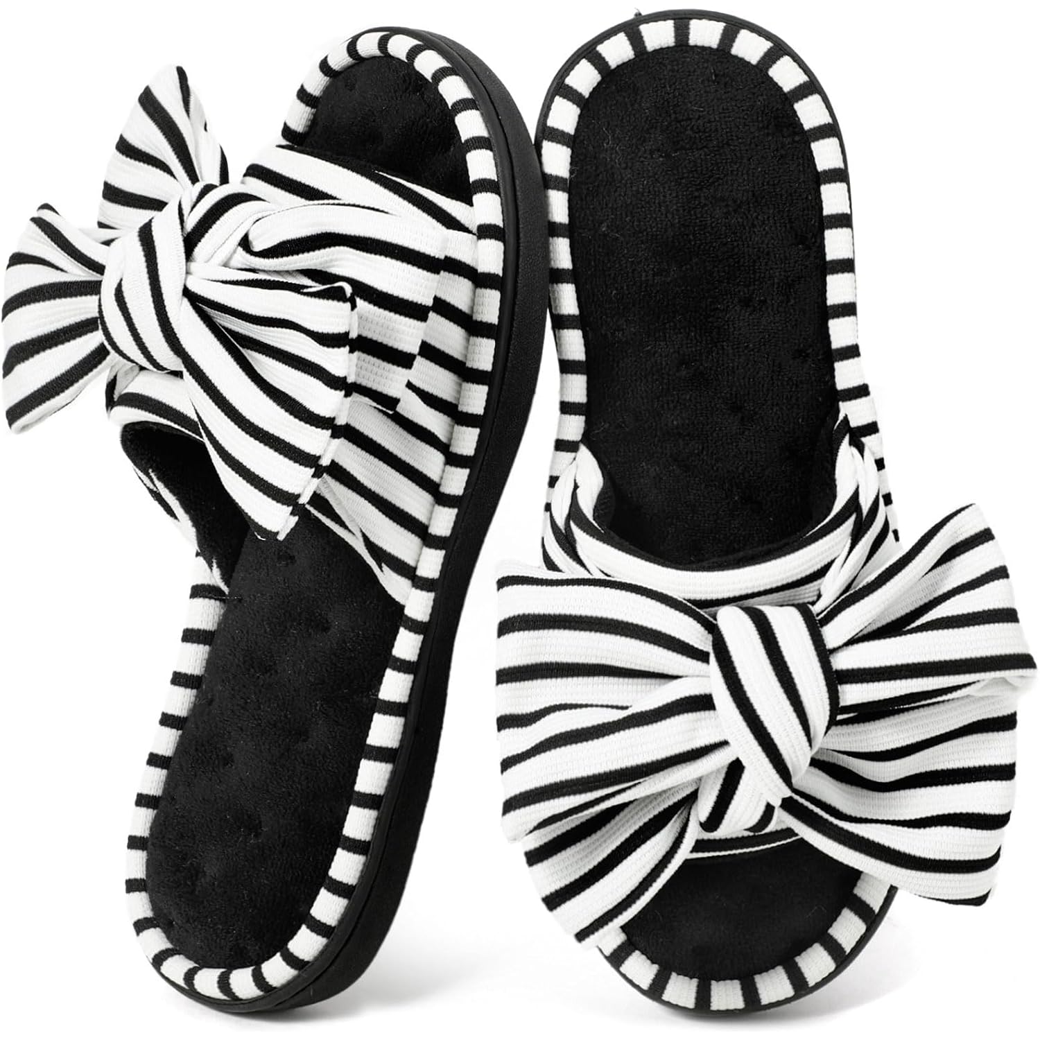 Ultraideas Womens Indoor Outdoor Slippers, Memory Foam Open Toe Cute House Shoes For Bedroom With Bow Design, Gift For Women