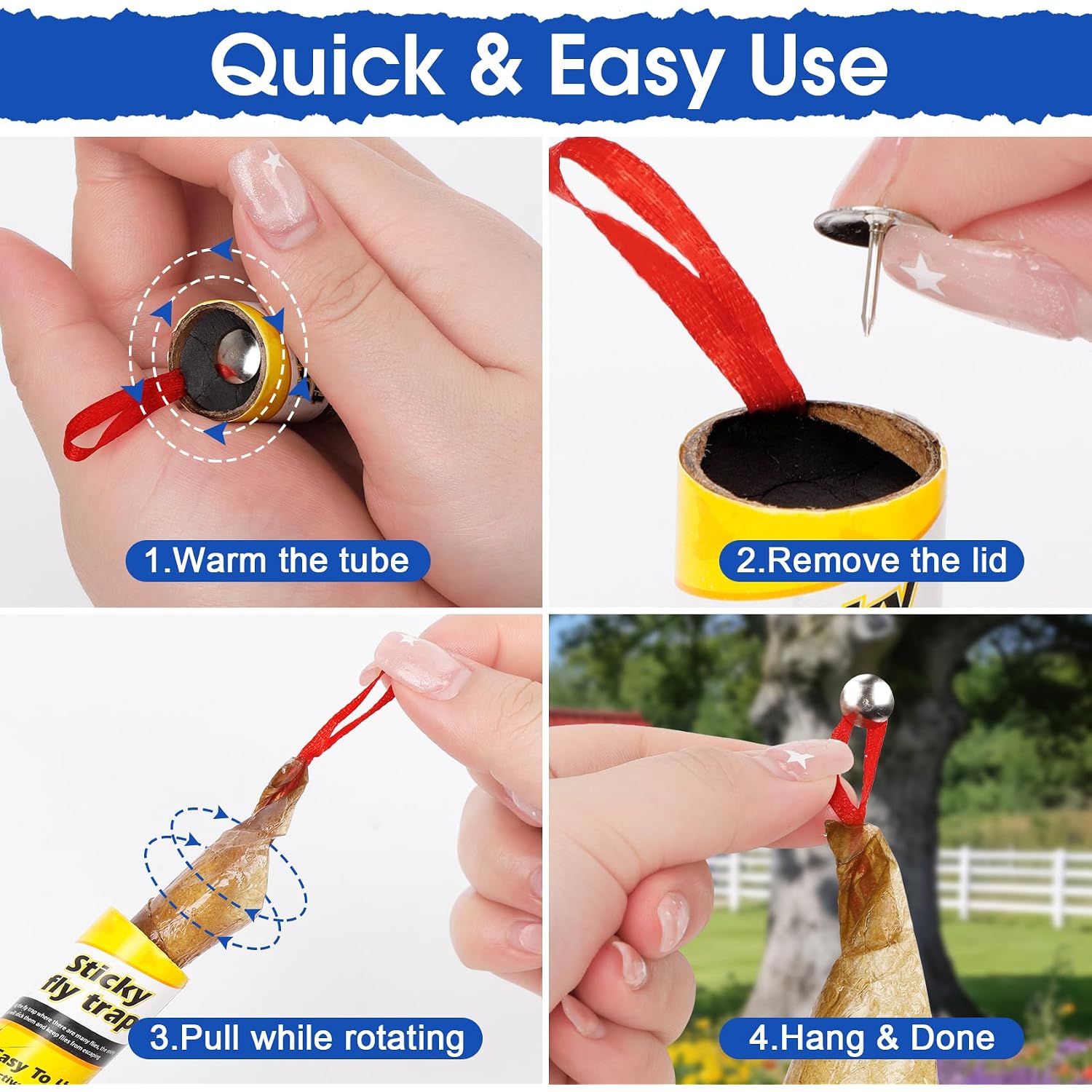 16 Pack Fly Strips Indoor Hanging Fly Trap Outdoor Sticky With Pins | Gnat Traps Fly Paper Tape Catcher Ribbon For Winged Insect & Mosquito For Orchard Farm Garage Kitchen