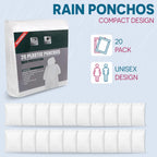 20-Pack Emergency Disposable Rain Ponchos For Adults – 100% Waterproof With Hood | Clear Lightweight Unisex Raincoats For Camping, Hiking & Travel