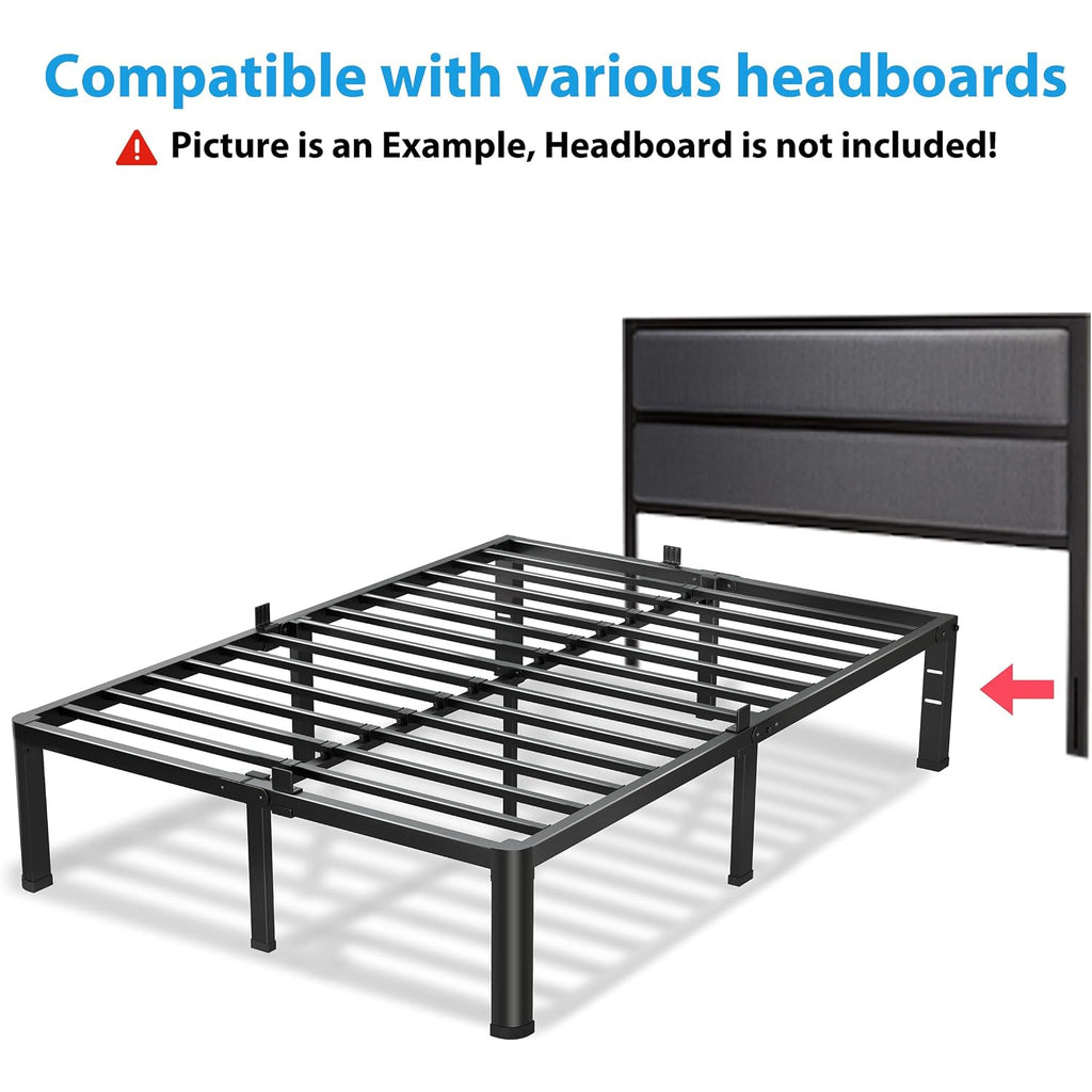 Vipshow 18 Inch Queen Bed Frame, 3500Lbs Heavy Duty Metal Platform With Round Corner Legs Mattress Slide Stopper, Steel Slat Support No Box Spring Needed, Noise Free, Non-Slip, Easy Assembly