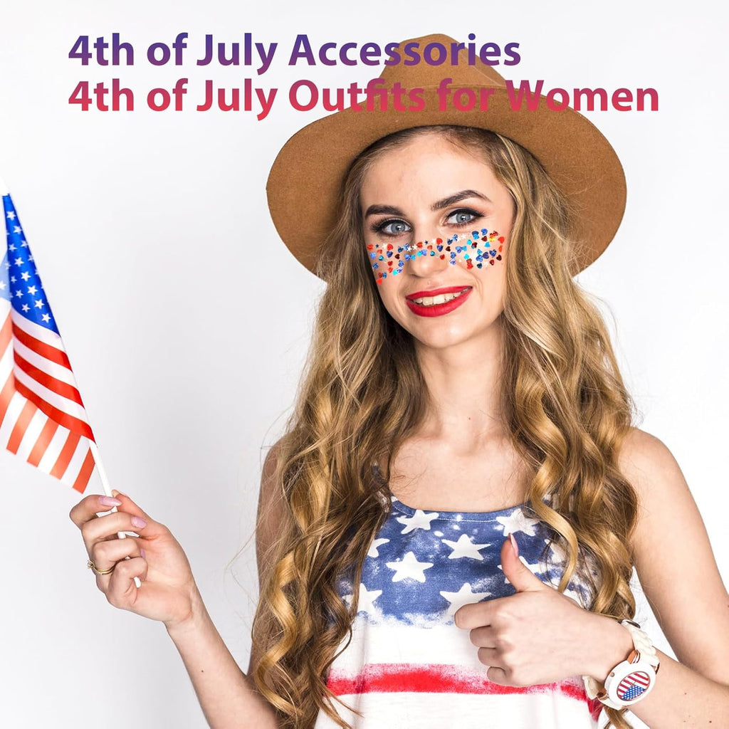 Mysense Red White and Blue Face Hair Body Glitter Stick with Heart & Star Sequins,4th of July Outfits for Women Kids,Patriotic USA Accessories for Independence Day Memorial Day 250 Anniversary