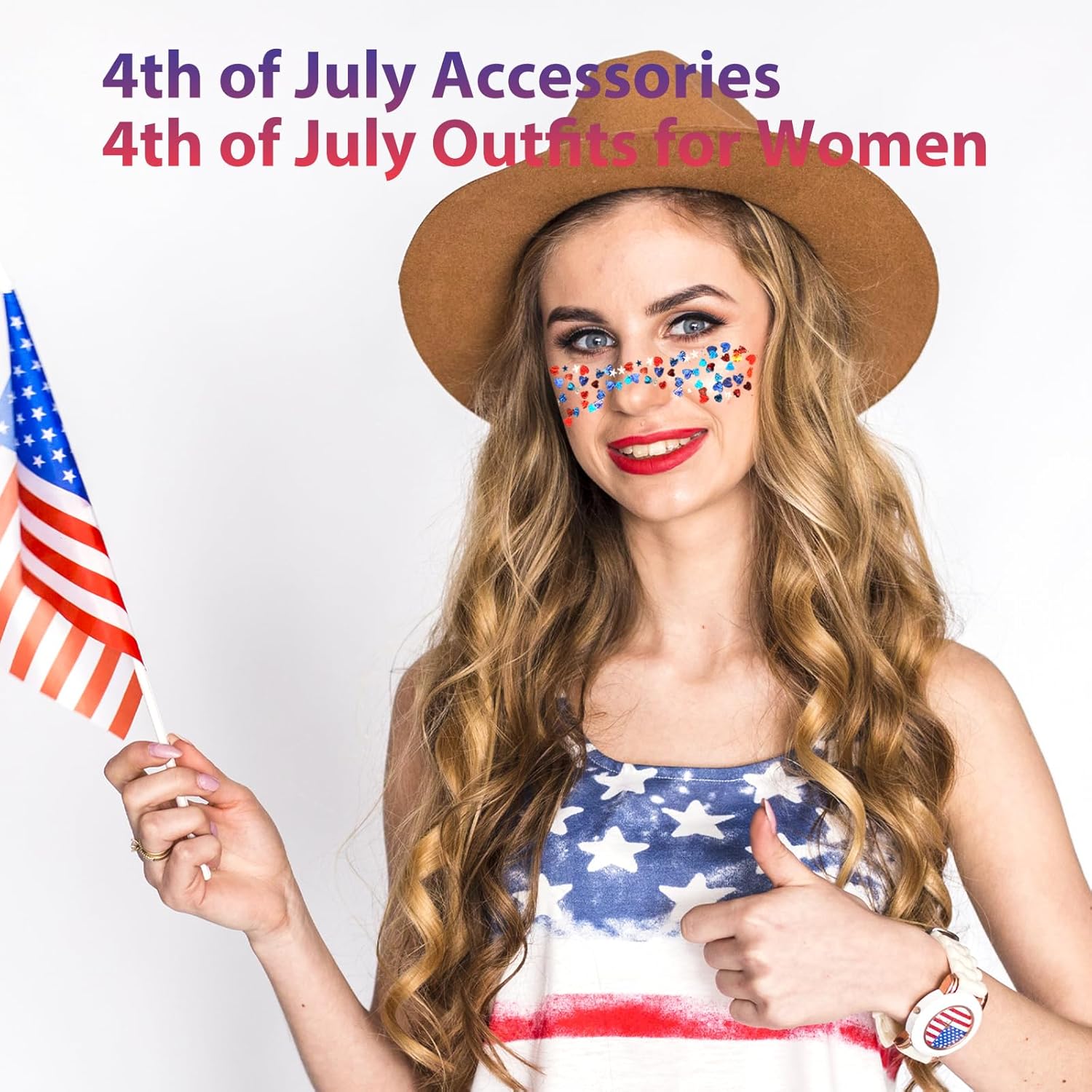 Mysense Red White and Blue Face Hair Body Glitter Stick with Heart & Star Sequins,4th of July Outfits for Women Kids,Patriotic USA Accessories for Independence Day Memorial Day 250 Anniversary