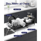 Kitsure Large Dish Drying Rack - Extendable Dish Rack, Multifunctional Dish Rack for Kitchen Counter, Anti-Rust Dish Drainers with Cutlery & Cup Holders 19.2"-26.7" L x 12.9" W, Black