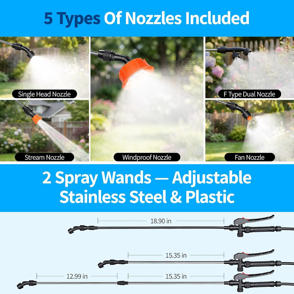 Battery Powered Backpack Sprayer 4 Gallon, 21V 2.6Ah Electric Weed Pump Sprayer With 6 Nozzles, Telescopic Wand (Stainless Steel + Plastic) For Garden Weed Lawn Yard Clean, Charger Included