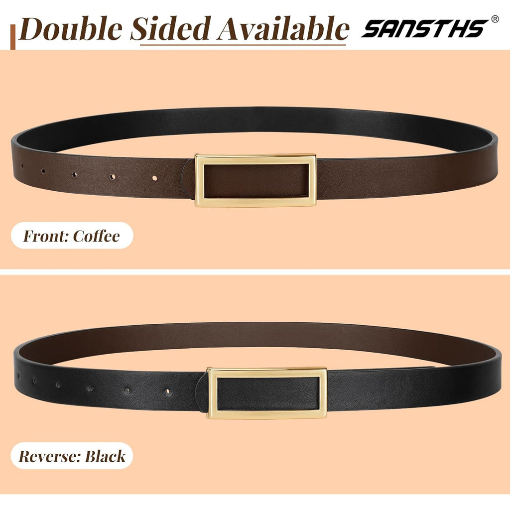 SANSTHS Skinny Reversible Belts for Women, Two-in-one Women Thin Belt for Dresses Jeans Pants with Gold Buckle