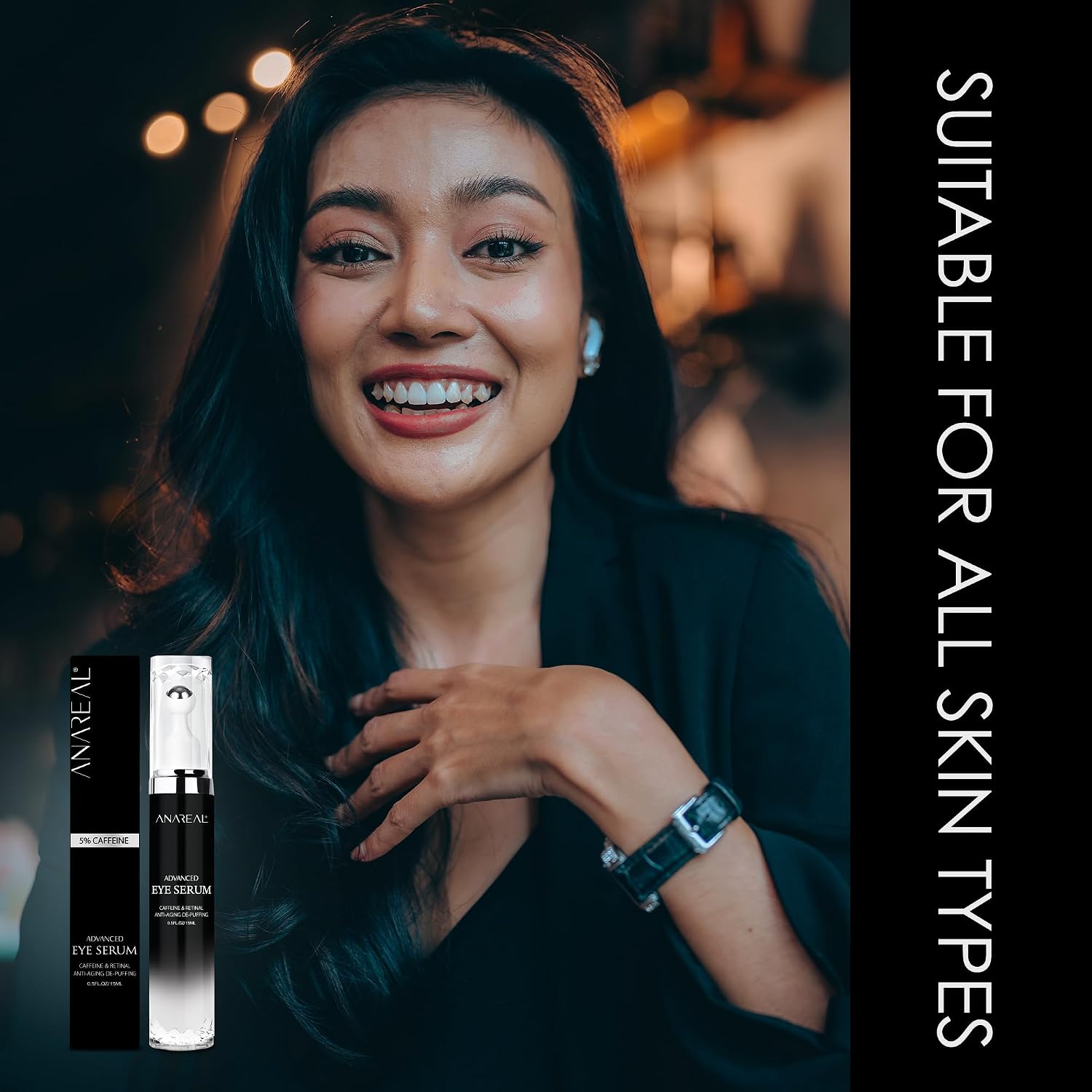 Anareal Eye Bags Treatment For Men And Women : Caffeine Under Eye Cream For Dark Circles & Puffiness - 360° Eye Roller For Puffy Eyes