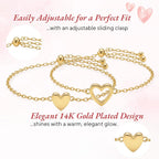 SUCHAGIFT Mother Daughter Bracelets Set for 2 - Mothers Day, Birthday Gifts for Mom from Daughter - Bracelet for Mom - 14K Gold Plated Stainless Steel Matching Heart Bracelets