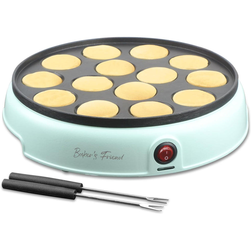 Baker'S Friend Mini Pancakes Maker Machine, Dutch Mini Pancake Griddle, 14 Holes Electric Poffertjes Pan, Ideal For Breakfast, Snacks, Desserts & More