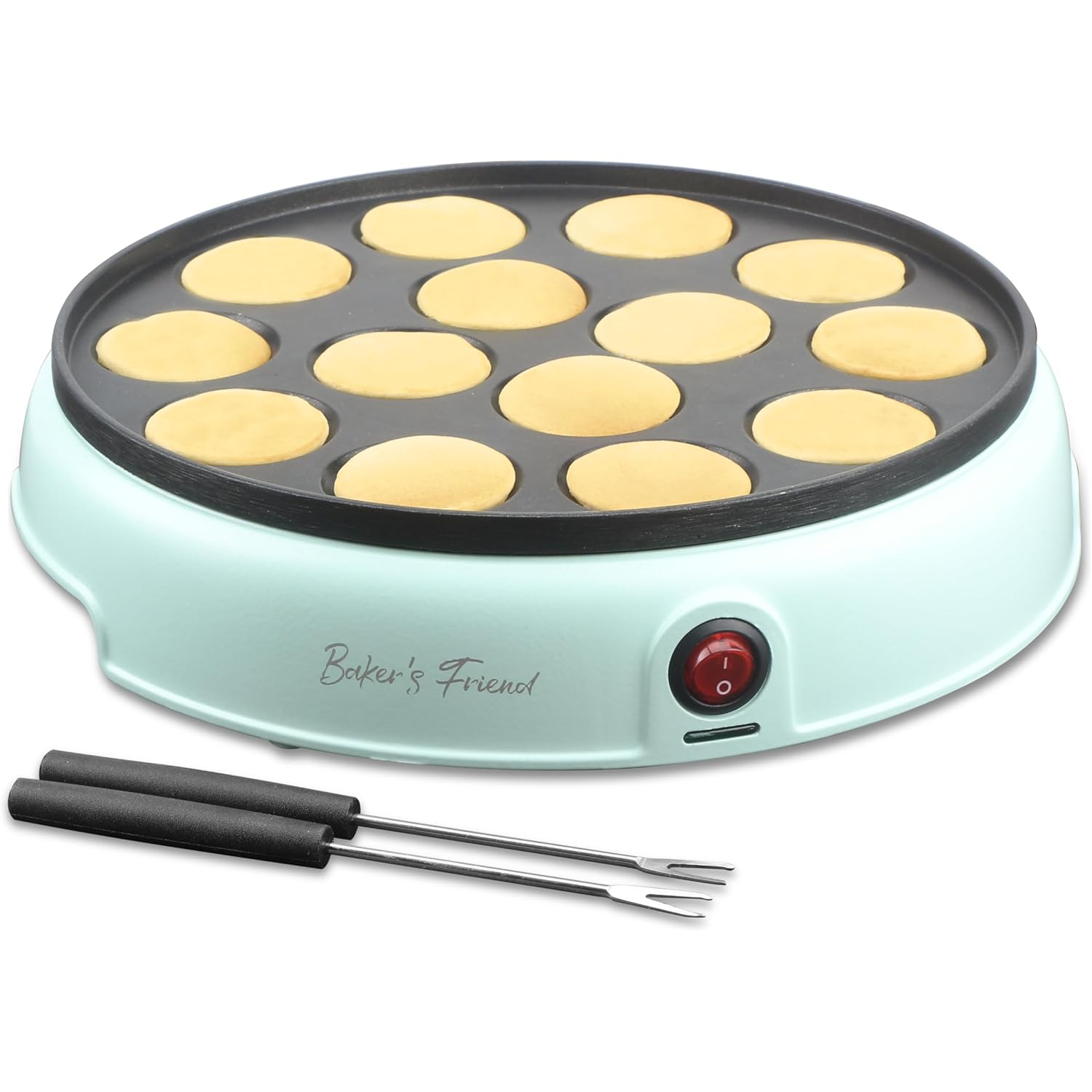 Baker'S Friend Mini Pancakes Maker Machine, Dutch Mini Pancake Griddle, 14 Holes Electric Poffertjes Pan, Ideal For Breakfast, Snacks, Desserts & More