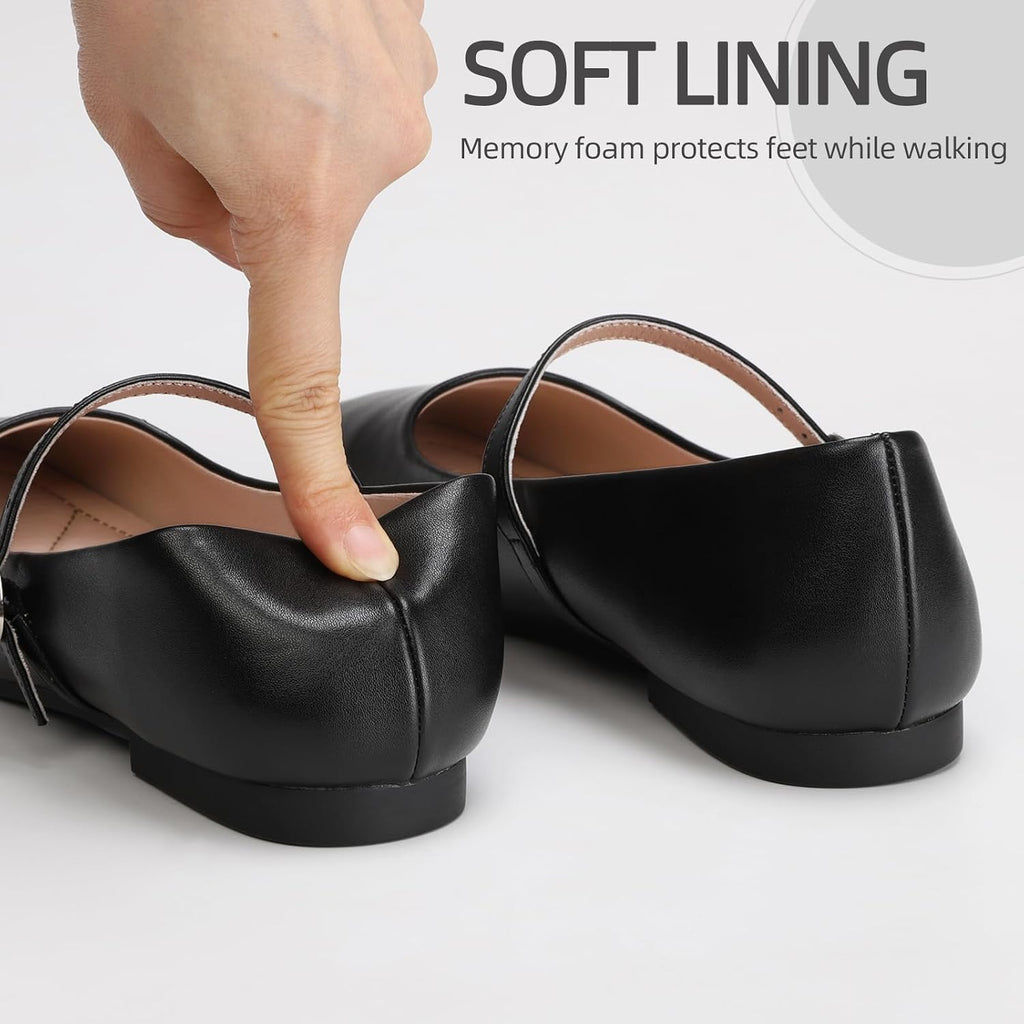 Athmile Mary Jane Shoes Women Ballet Flats Shoes For Women Slip On Comfortable Dressy Adjustable Strap For Work Office Business Casual