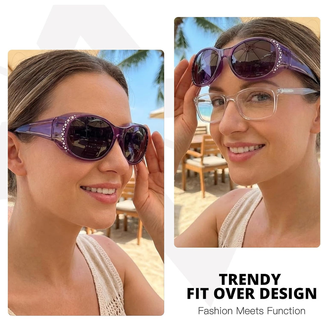 Myiaur Polarized Fit Over Glasses Sunglasses for Women Men, Over Sunglasses with UV400 Protection Anti Glare for Driving A02 Transparent Purple/Grey Lens