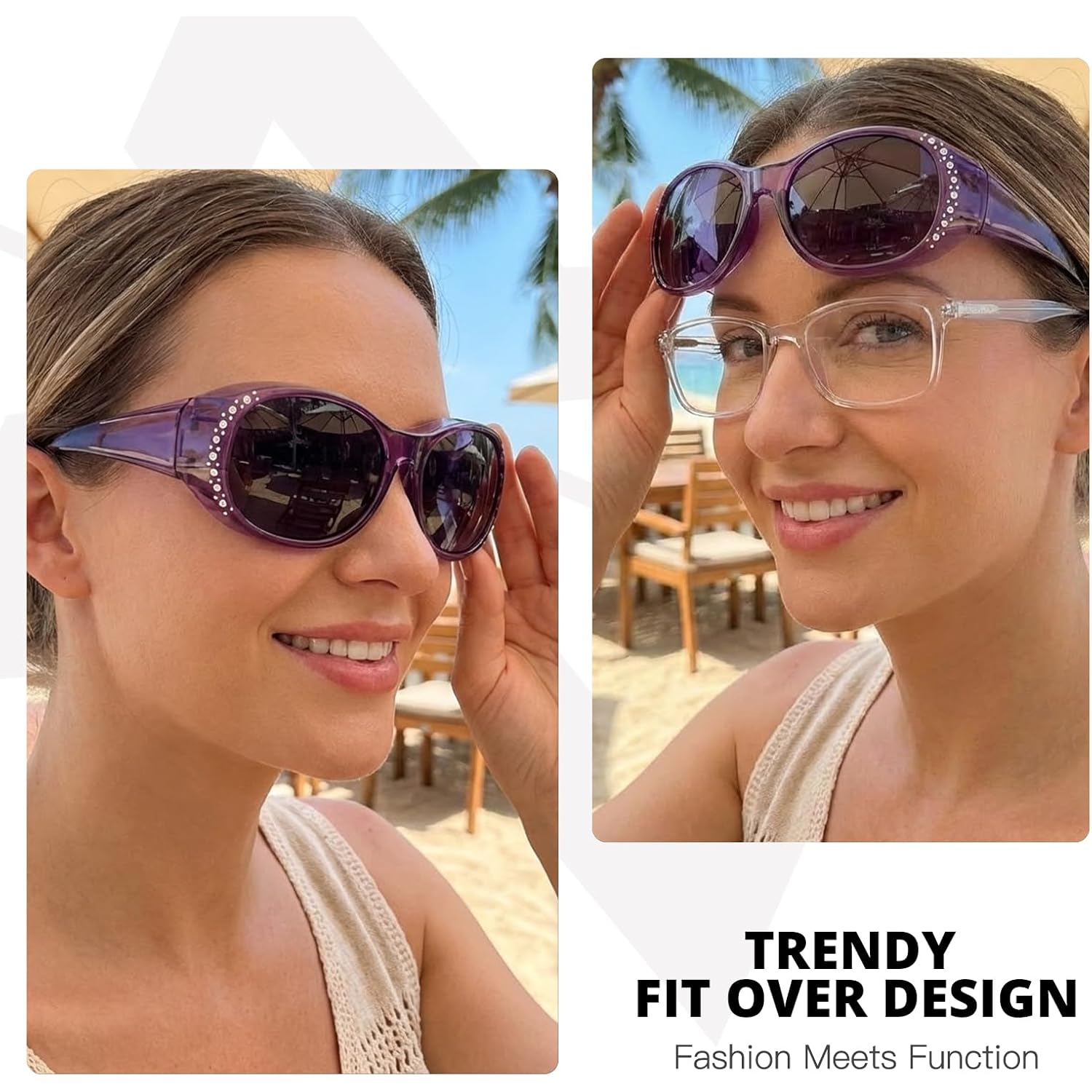 Myiaur Polarized Fit Over Glasses Sunglasses for Women Men, Over Sunglasses with UV400 Protection Anti Glare for Driving A02 Transparent Purple/Grey Lens
