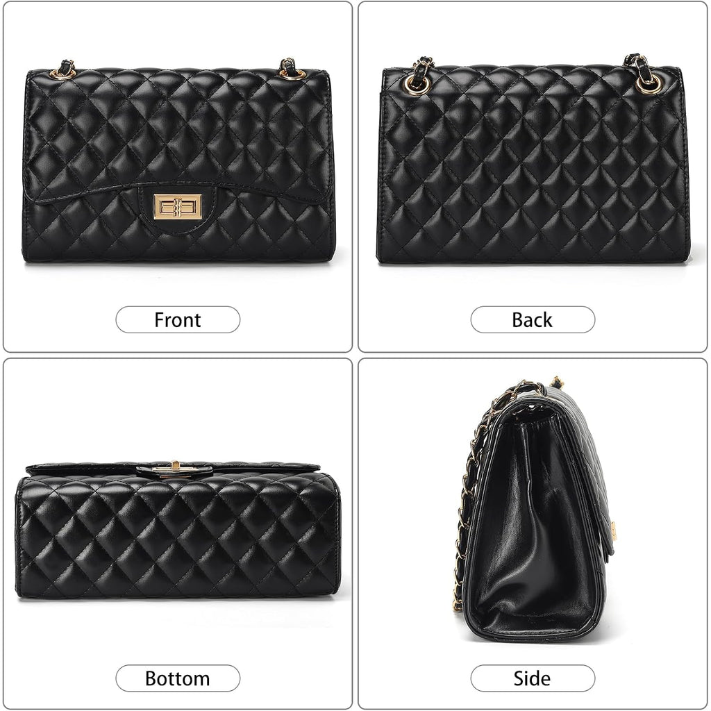 Quilted Leather Crossbody Bags For Women Trendy Ladies Shoulder Purse Satchel Handbag With Chain Strap