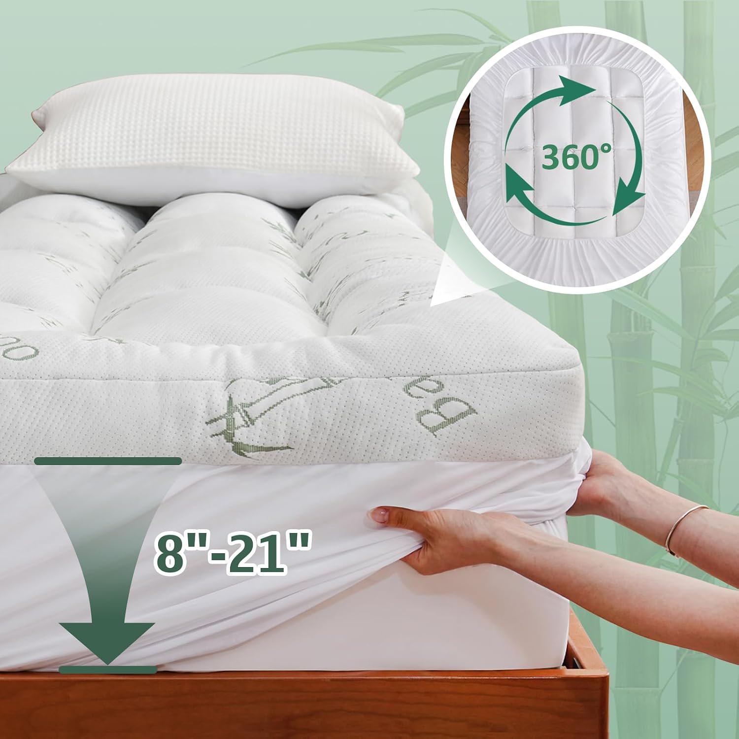 Downcool 3 Inch Queen Mattress Topper – Cooling Memory Foam Mattress Topper For Back Pain Relief, Breathable Bamboo Viscose Air Layer, 1700 Gsm Fill, Deep Pocket Fits 8–21 Inch