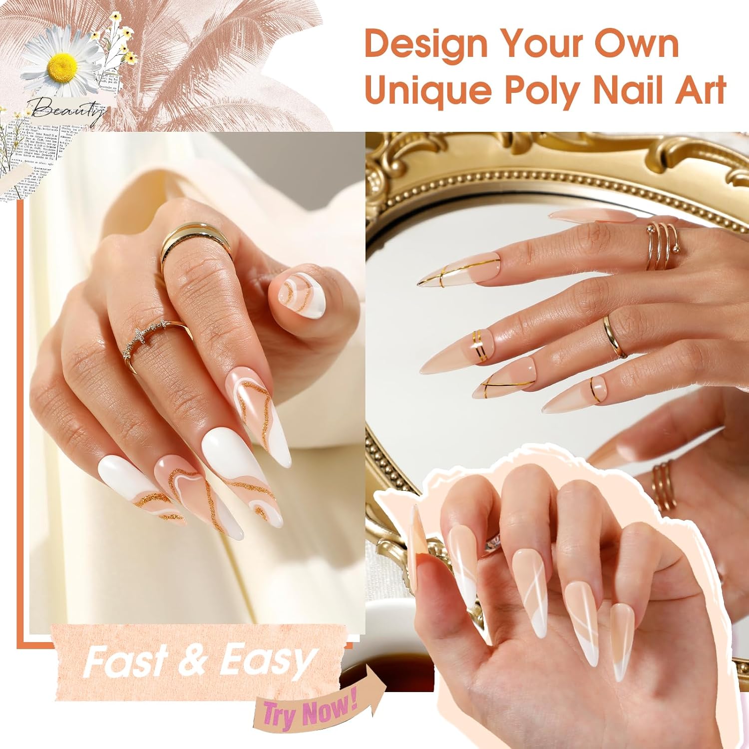 ROSALIND Nude Poly Extension Gel, 60ml Nude Poly Nails Gel for Nail Art Decoration, Hot Builder Color Nail Thickening Extension Easy to DIY Use at Home Need UV Lamp
