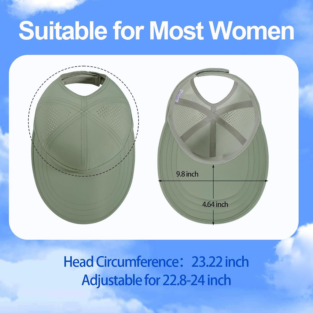 Large Wide Brim Baseball Sun Hats for Women Mesh Quick Dry Sports Hat Outdoor Travel Beach Ponytail Cap Green