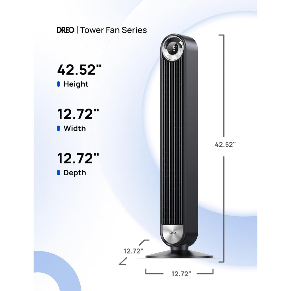 Dreo Tower Fan For Bedroom, Upgraded Dc 28Ft/S Velocity, 20Db Quiet Fan | 9 Speeds Fans That Blow Cold Air, 90° Oscillating Cooling Fan, 4 Modes, 12H Timer Bladeless Standing Fan For Home, Black