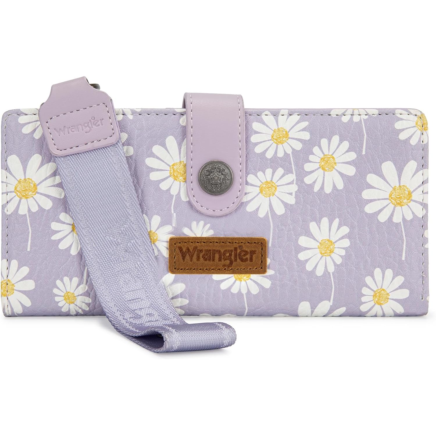 Montana West X Wrangler Wristlet Wallet Purple Daisy Floral Wallet, Card Cases & Money Organizers Large Capacity Bifold Wallets Ladies Female Travel Clutch Wallets with ID Window