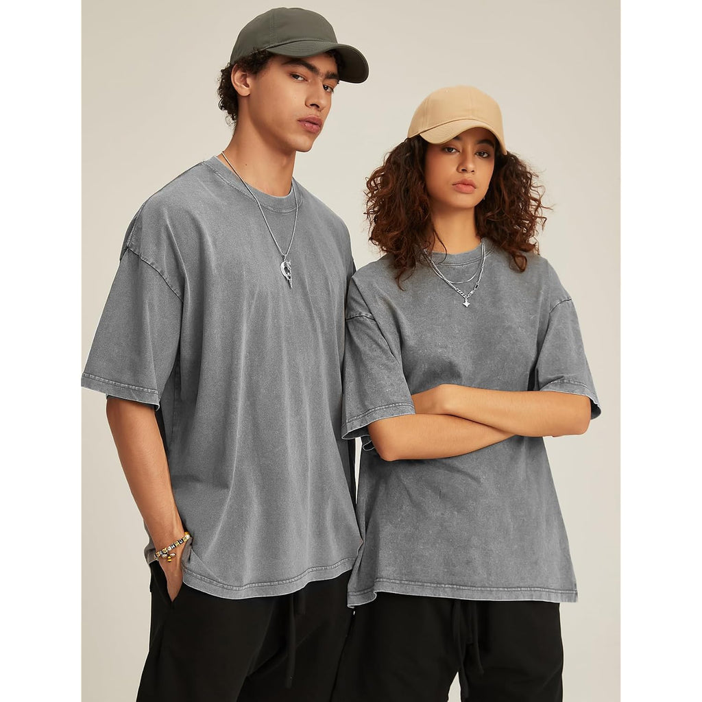 Flygo 3 Pack Men Oversized T Shirts Acid Washed Unisex Tee Loose Fit Short Sleeve Casual Streetwear Baggy Basic Tops